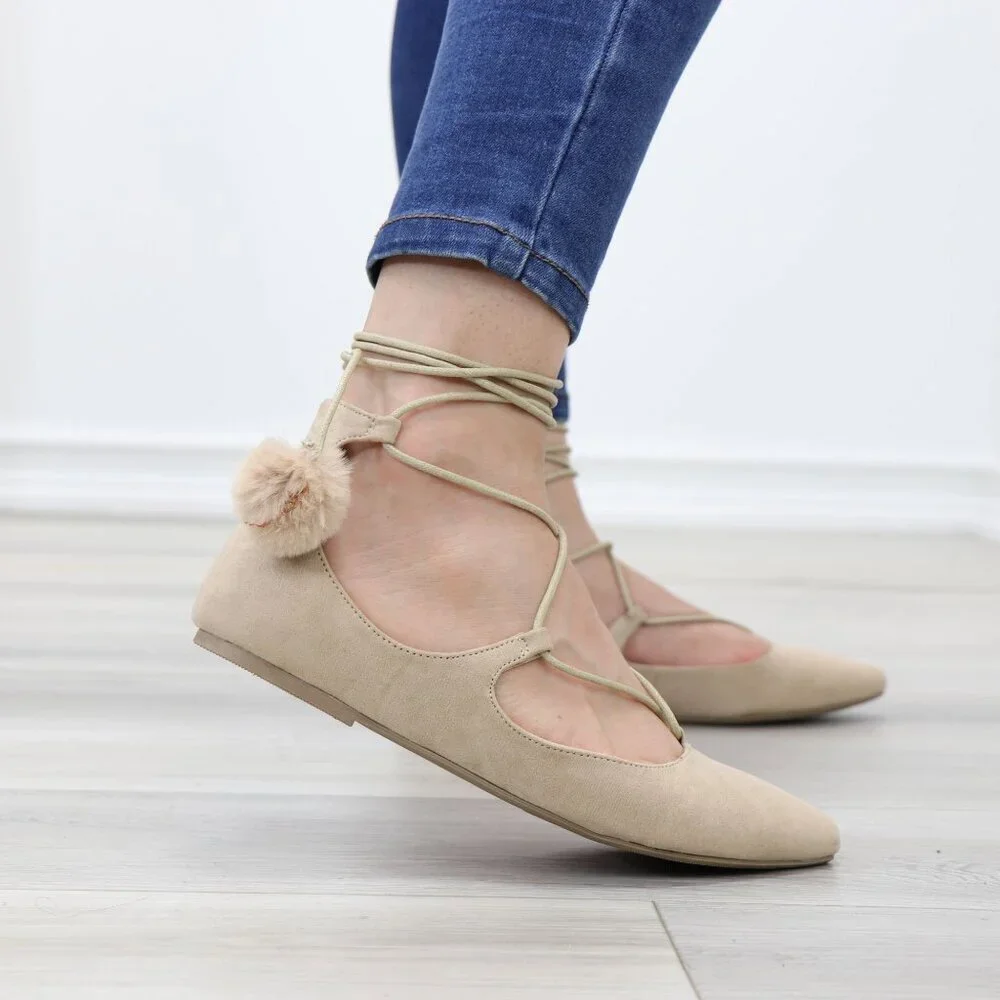 Pointed Toe Faux Suede Strappy Slip-On Flats - Picture 6 of 15